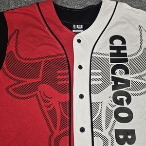 NBA Chicago Bulls Colorblock Baseball Jersey Button Up Shirt Red White Black XXL